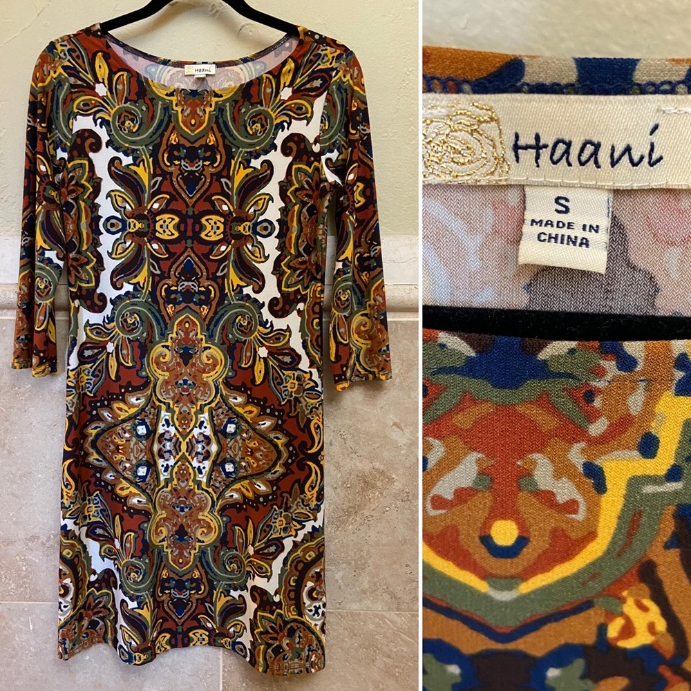 Haani Women’s 3/4 Sleeve Printed Shift Dress size S